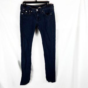 True Religion Women’s Julie Pocket Flaps Big T Jeans Dark Wash Skinny Size 30